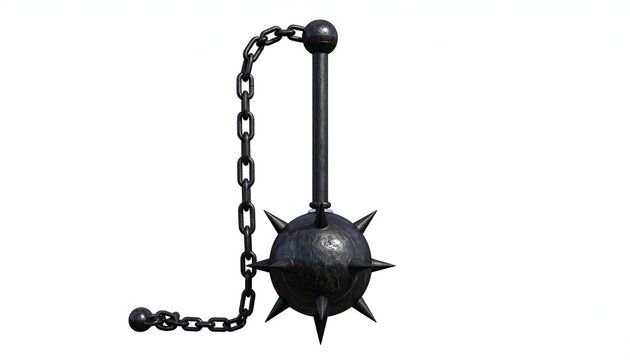 Spiked Flail Weapon Isolated on White Background for Fantasy.