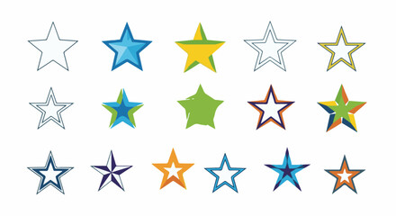 Obraz premium Collection of diverse, stylized five-pointed star graphic elements, varying in color and design
