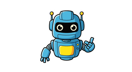 Obraz premium Friendly Blue Robot Cartoon Pointing with Hand