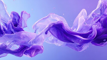 Underwater abstract background: flowing lavender and violet liquid ribbons with ink-in-water texture