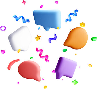 3d speech bubbles with decorative confetti