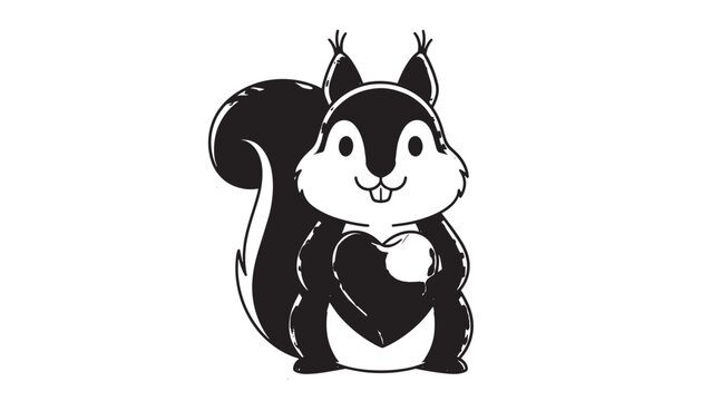 Cute Cartoon Squirrel Holding Nut with Big Eyes and Bushy Tail.