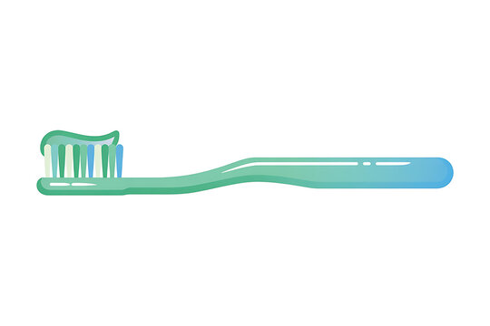toothbrush with colorful bristles and green handle on white background