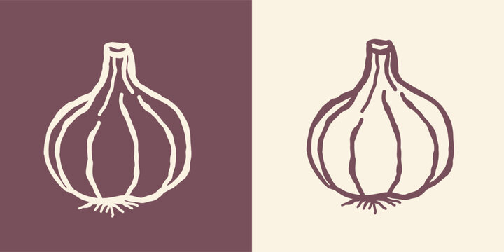 Garlic head line art. Food concept. The design of the hand drawn picture. Template for food, snacks. Vector illustration .