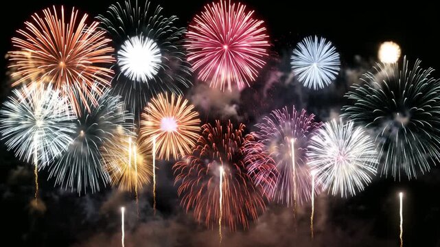 Fireworks finale celebration night sky brilliant explosions and glowing smoke