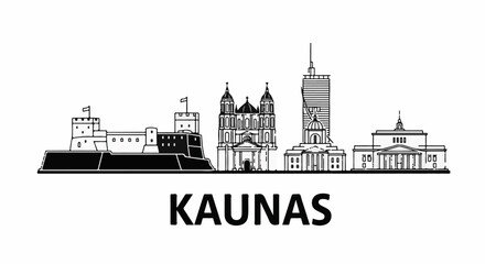 Fototapeta premium City skyline with castle, cathedral, skyscraper, and neoclassical building