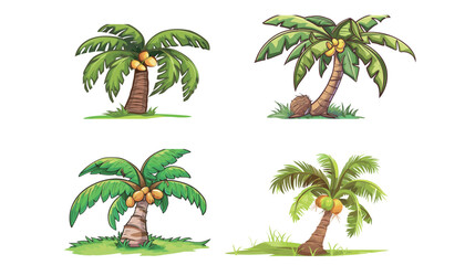 Obraz premium Cartoon illustration of a coconut palm tree vector tropical beach tree cute nature icon summer vacation design