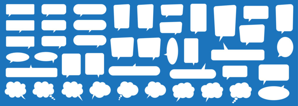 Collection of empty comic speech bubbles and thought clouds for stickers and infographics.
