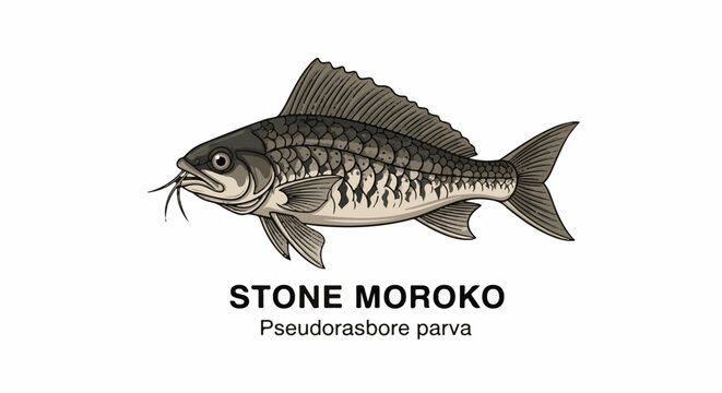 Detailed illustration of a single stone moroko fish with its scientific name