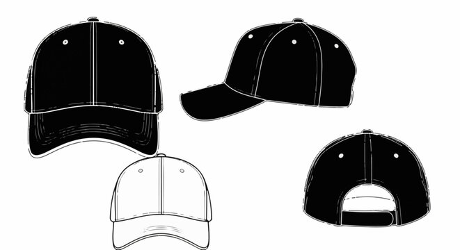 Black and white outlines of caps from multiple angles