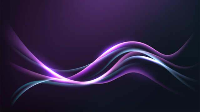 Abstract Glowing Purple and Blue Waves Background, Vector Illustration