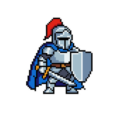 Pixel art style warrior images, unique Pixel art characters, armored warriors, 8 bit, 16 bit, 32 bit Pixel art style katajter