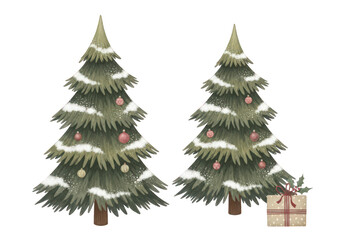 Fototapeta premium Two elegant christmas trees with gifts beneath them