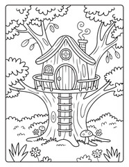Fototapeta premium Magical Fairy Houses Coloring Pages 