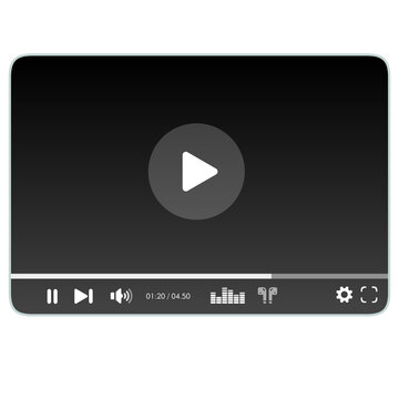 Modello di schermo del lettore video dei social media, lettore video mobile. Mockup del lettore video, app, ui ux. Interfaccia del canale. Concetto di social media. Icona del pulsante Riproduci 
