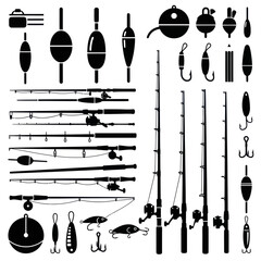 Fishing Tackle Collection: Rods, Reels, Floats, Lures, Hooks, and Accessories © Iwak