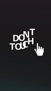 Vertical layout animation with floating letters and pixel cursor emphasizing interactive command concept, suitable for digital interface or warning themed visual storytelling.