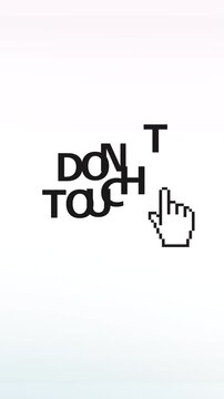 Minimal bright scene featuring bold typography and pixel cursor, illustrating do not touch concept with clean white background and strong graphic clarity for UI visuals.