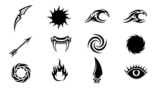 Abstract illustration of stylized teeth and symbols in monochrome design
