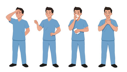 Fototapeta premium Medical Staff Showing Symptoms of Illness, Vector Illustration Isolated on Transparent Background for Healthcare and Hospital Use