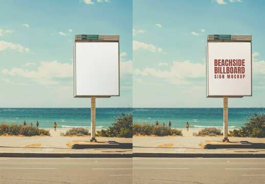 Beachside Billboard Sign Mockup PSD