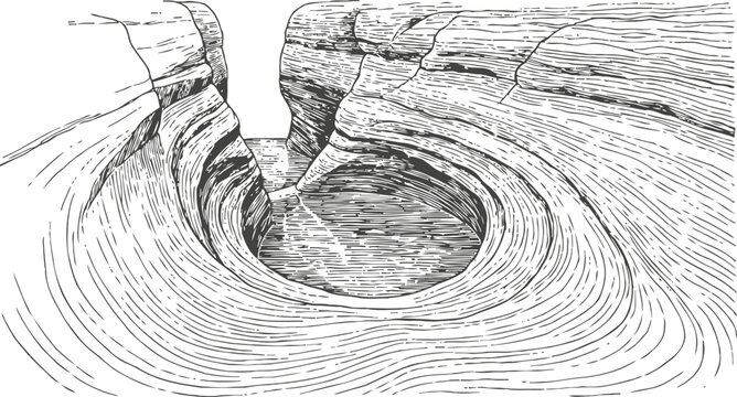 natural rock formation with swirling water and erosion patterns in canyon landscape