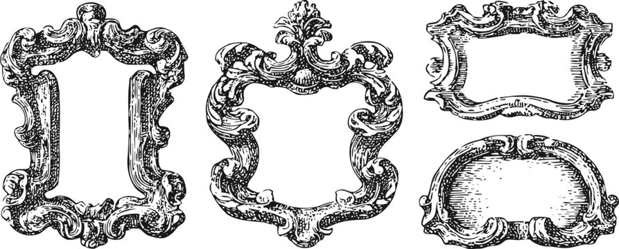 Ornate vintage baroque frames set decorative antique borders with intricate floral and scrollwork details