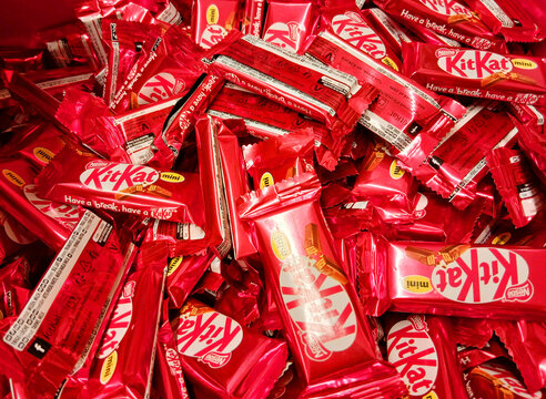 Tulce, Poland - 14 April 2026: Kit Kat chocolate car bars.