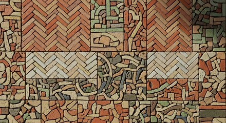 Fototapeta premium Intricate Ceramic Tile Mosaic Wall with Geometric Patterns and Figures