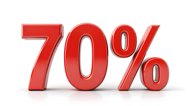 Seventy Percent: The bold numerical figure of 70% stands out, its vibrant red hue commanding attention, representing a significant measure or indicator in a clean design.