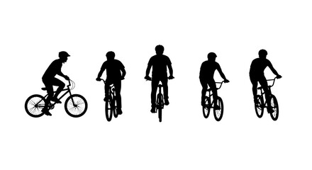 Obraz premium Bicycle silhouette icons of riders riding forward in a minimalist vector style for fitness and cycling branding
