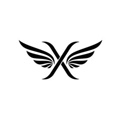 Obraz premium Black stylized wings forming an X shape, isolated on white background