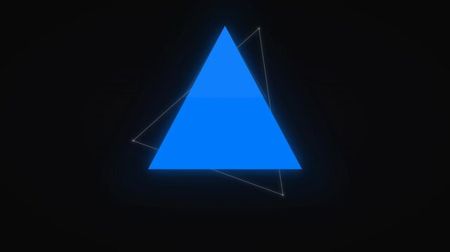 A vibrant blue triangle illuminated against a dark background, surrounded by faint geometric lines