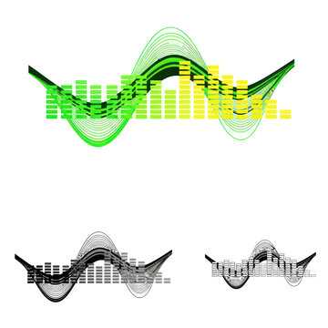 Abstract Sound Waveform and Equalizer Bars - Green, Yellow, Black and White