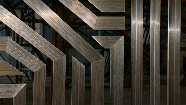 Abstract Metal Structure with Geometric Design and Oblique Angles
