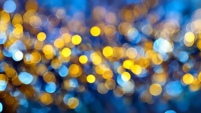 Blue yellow bokeh circles abstract festive light background