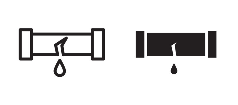 Broken pipe icon In Flat and stroke Style Vector For App, UI, Websites. Black Vector Illustration.
