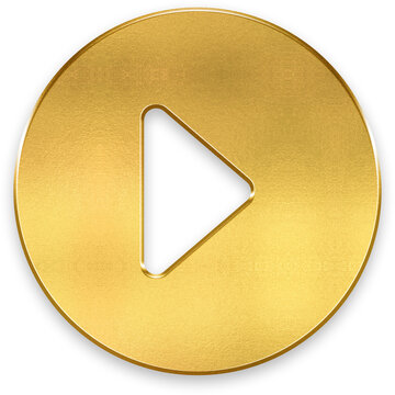 Premium 3D golden caret forward icon with embossed metallic finish for navigation