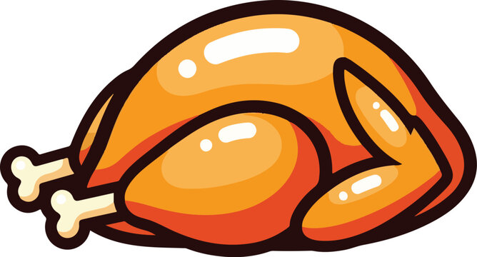 Cartoon Whole Roast Turkey Icon for Thanksgiving Dinner