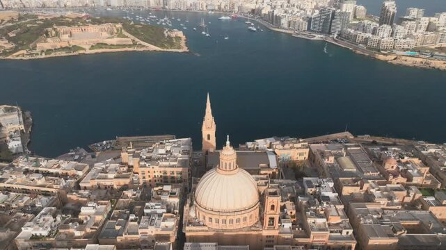 Drone Shot of Valletta, Malta. Old Town Unesco World Heritage Site and Bay