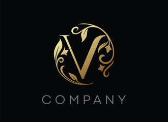Obraz premium Letter V Circle Luxury Floral Elegant Logo Design