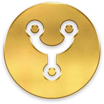 Luxury 3D golden git network icon with metallic texture for tech UI