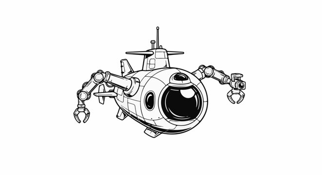 Futuristic submersible robot with mechanical arms and a large viewport