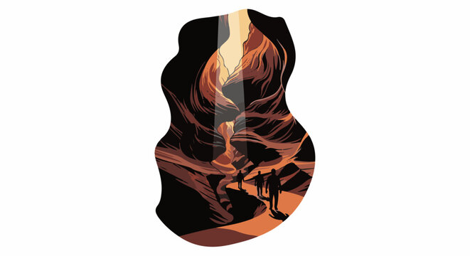 Silhouettes walk a path through a vibrant, sunlit canyon