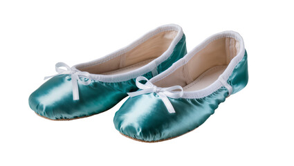 Emerald satin ballet slippers with delicate white ribbon bows © Friedrich