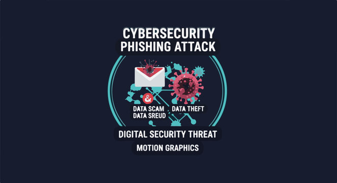 Cybersecurity phishing attack and digital threat with virus and mail graphic