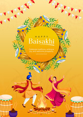 Fototapeta premium Yellow and White Illustrated Baisakhi Celebration Metal
