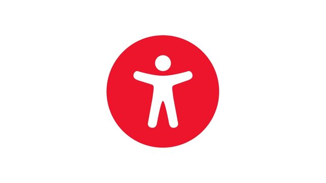 Accessibility Icon with White Human Figure in Red Circle Background Animation Loop