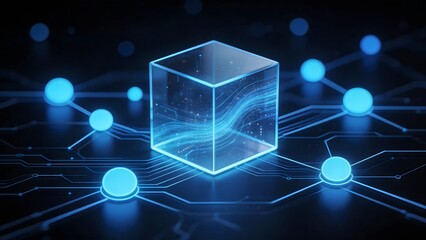Fototapeta premium Futuristic cube with glowing circuit patterns