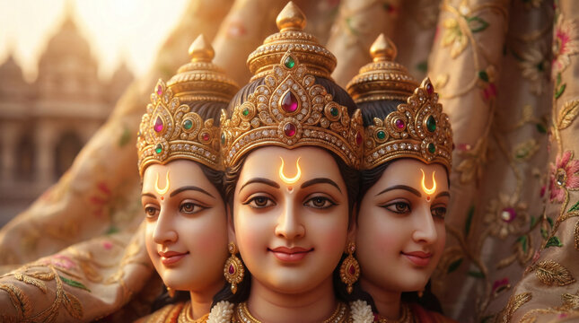 Dattatreya closeup three faces crown tilak divine spiritual illustration background wallpaper design